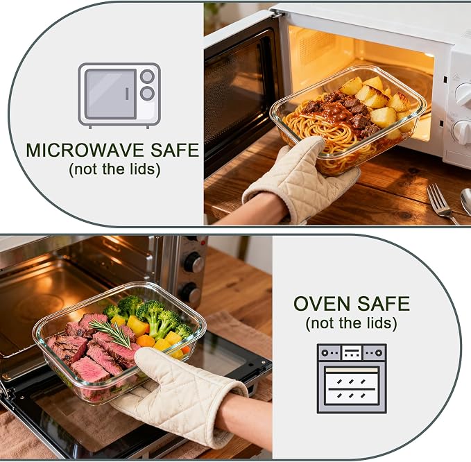 KOMUEE 4 Pack 63oz+27oz Large Glass Food Storage Containers Set with Airtight Lids, BPA-Free, Meal Prep Containers for Storing, Freezer, Microwave and Oven Safe