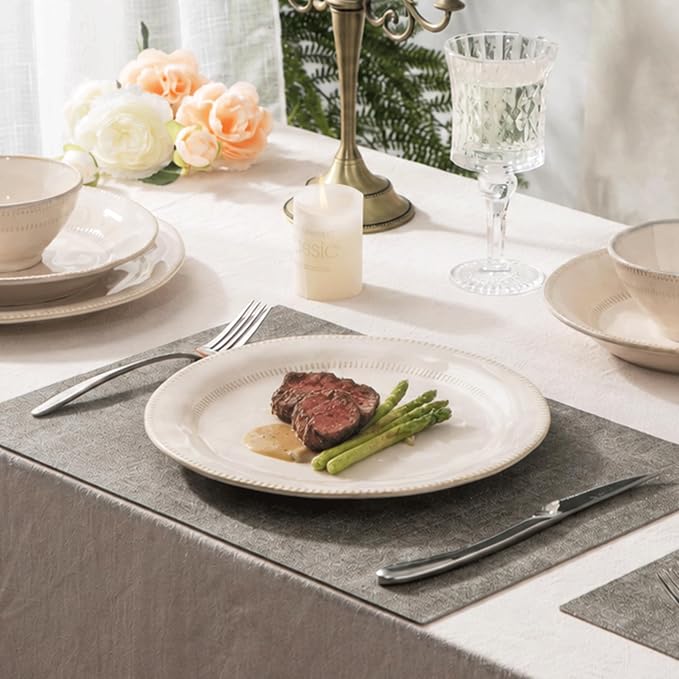 4-piece Ceramic Dinnerware Set with Active Glaze, Modern Shaped Tableware Set Suitable for Kitchen, Microwave, Dishwasher, and Oven, Scratch-resistant, Apricot Color