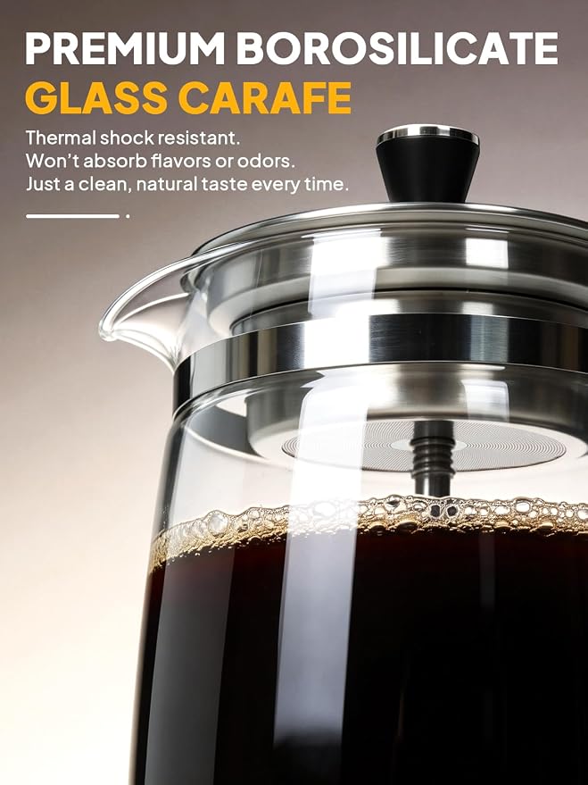 Horavie 8-Cup Electric Percolator Coffee Maker – Borosilicate Glass Carafe, Stainless Steel Filter, Auto or Manual Brew, Manual Keep Warm, Black