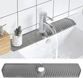 ElmRidge Upgraded 30 inch Farm Sink Splash Guard with Faucet Handle Drip Catcher Tray-Large Size Silicone Sink Faucet Mat for Extra Long and Thick Design Faucet Splash Guard for Kitchen Sink Gray