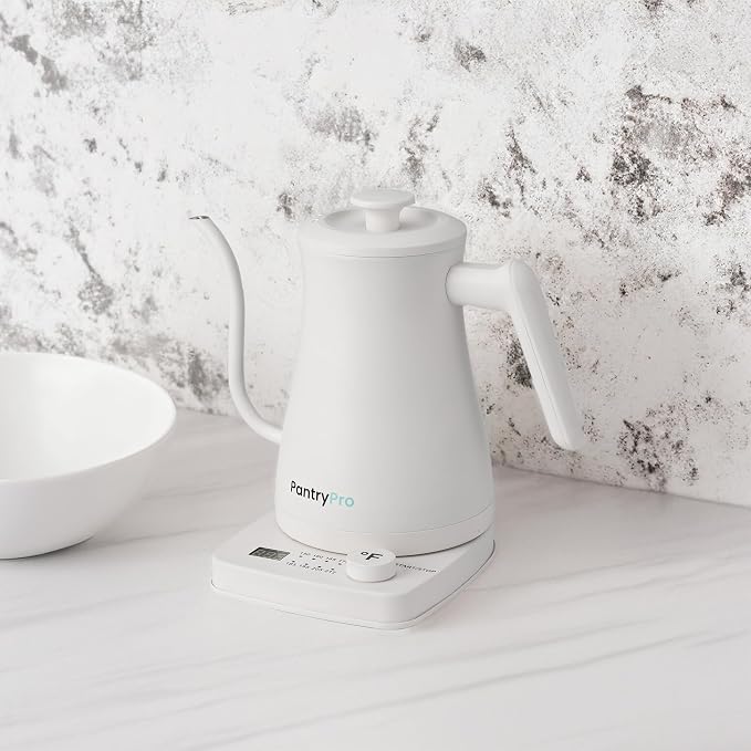 1.0L 1500W Gooseneck Electric Kettle - Stainless Steel Interior - Rapid-Boil - Auto Shut-Off, Boil-Dry Protection, Temperature Control, LED Indicator - White by The Display Guys