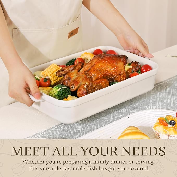 5.5 Quart Casserole Dish,Large Baking Dish Cookware,14.7x10 Inch Deep Lasagna Pan for Oven,Ceramic Bakeware for Baking, Easy to Clean,(White)