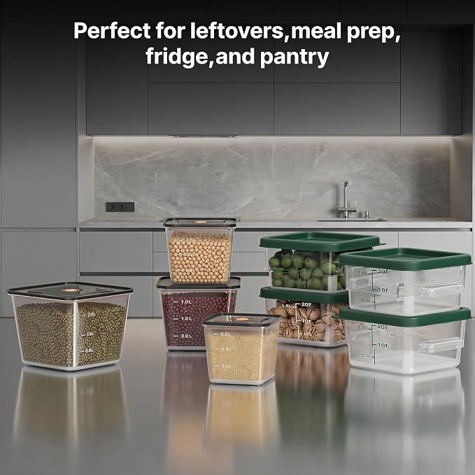 8 Pack Food Storage Containers with Lids；BPA-Free Cereal, Rice, Flour, Pasta & Snack Container, Stackable & Durable,Kitchen Pantry Organizer （0.95qt+1.5qt+2.2qt+3.2qt+4 * 8qt）