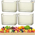 2/4/6/8 Pcs Crystal Clear Freezer Storage Bins, Freezer Organizer Bins, Clear Plastic Bins, Stackable Kitchen Cabinet Organizer with Handles for Frozen Food, Meat & Veggies (4, Green, L)