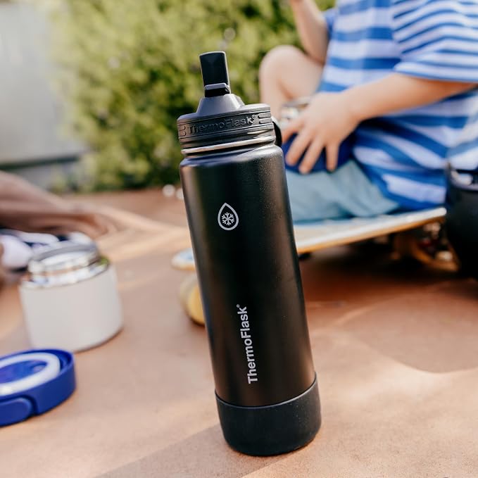 ThermoFlask Insulated Water Bottle with Spout Lid (32 oz, Navy) - Leakproof, Stainless Steel Water Bottle for Cold & Hot Drinks, Travel & Daily Hydration