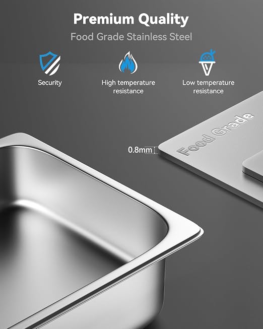 ZeroPone 8 Pack Hotel Pans with Lids, 1/3 Size 6" Deep Stainless Steel Steam Table Pan 22 Gauge Anti Jam Commercial Food Pans for Hotel, Party, Buffet, Catering Supplies