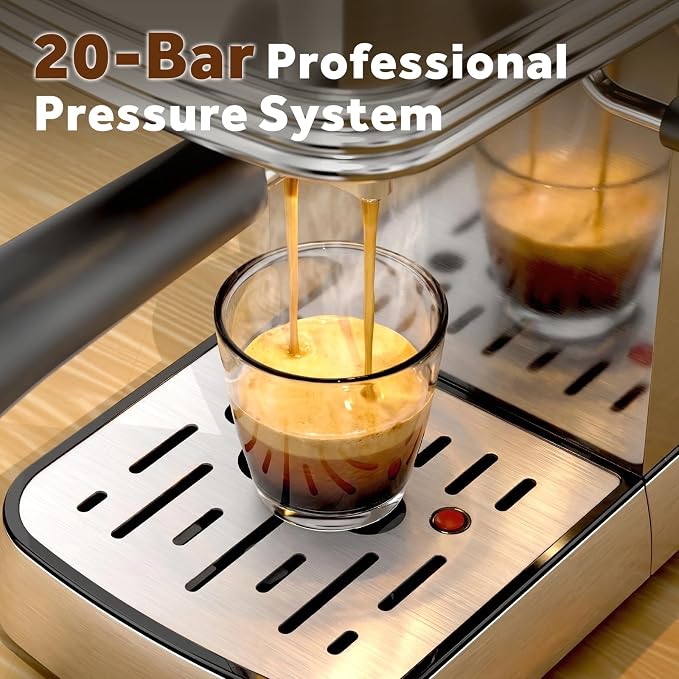 Kndko 20 Bar Espresso Machine, Espresso Maker with Milk Frother Steam Wand, Removable 45oz Water Tank, Compact Latte & Cappuccino Maker for Home & Office, Stainless Steel Color