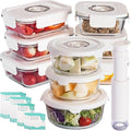 Glass Vacuum Sealable Container Set - 9 Pieces, 6 Sizes, Hand Pump, 10 Bags