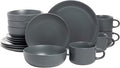10 Strawberry Street Wazee Matte Coupe Dinnerware Set, 16 pc, Charcoal Gray