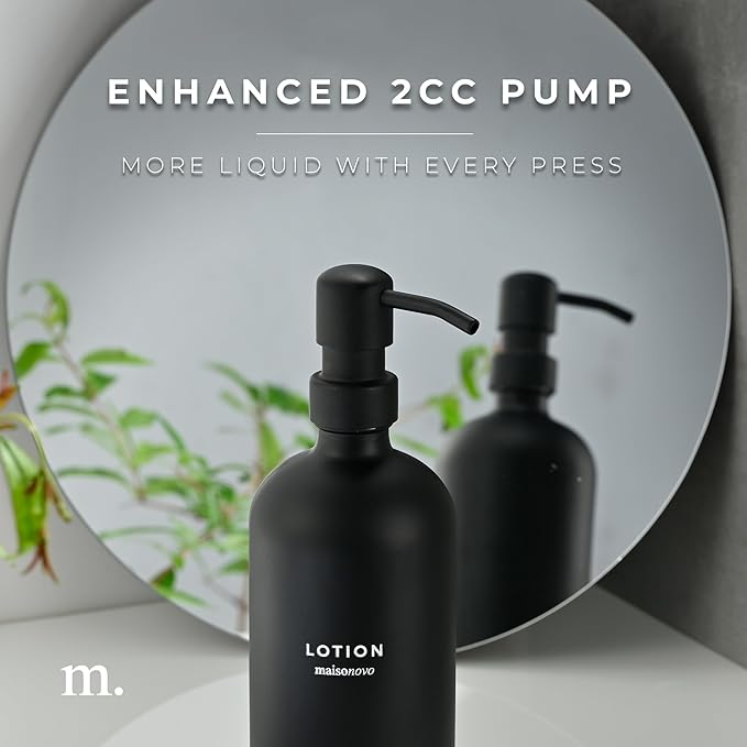 MaisoNovo Soap Dispenser 3 Piece Set - 16.9oz Black Bottles with Black Stainless Steel Pump Core