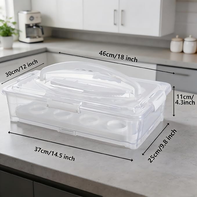 Plastic Cake Carrier and Cupcake Holder with Lids,Portable Stackable Cupcake Dessert Storage Container for Full Size 14x9 Cake Box Or Storing 12 Cupcakes Tray