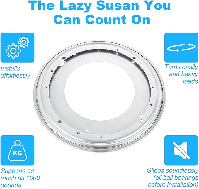 RHBLME 6 Pack 12 Inch Lazy Susan Hardware, 5/16" Thick Turntable Bearings, 1000Lbs Rotating Bearing Plate Heavy Duty Lazy Susan for Rotating Table, Corner Shelves, Book Case, Serving Tray