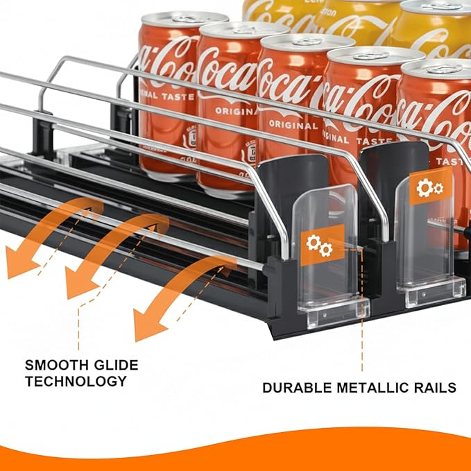 Drink Organizer For Fridge Large Capacity 5 Row Soda Can Organizer, Automatic Pusher Glide with Removable Dividers For Drink Organizer, Can Holders For Fridge, Space-Saving Can Dispenser For Kitchen