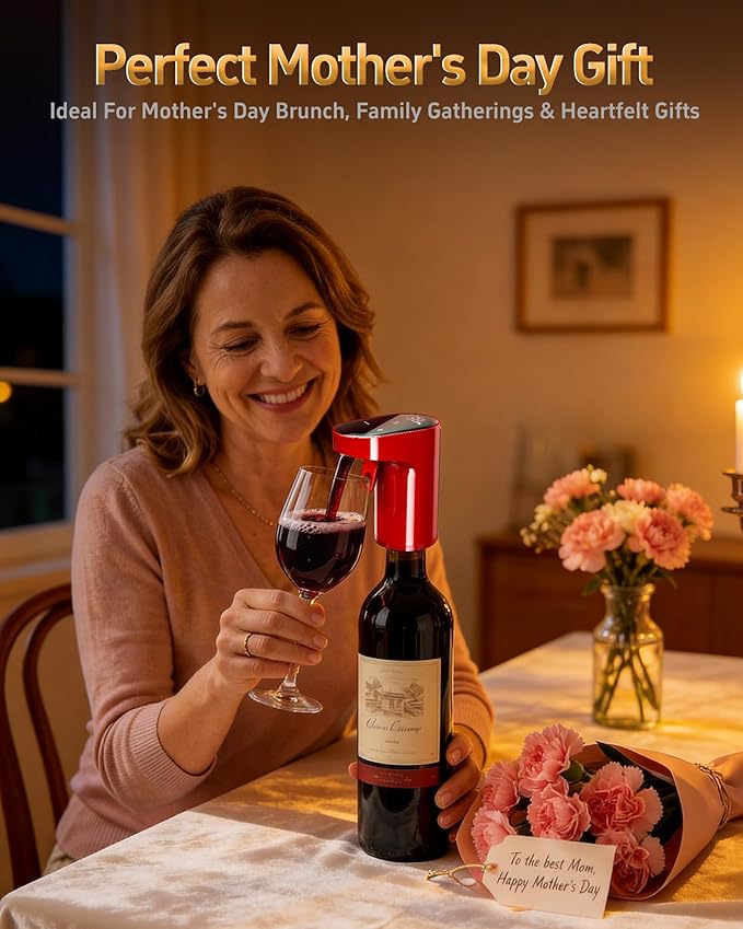Mothers Day Gift Essential,5-in-1 Electric Wine Decanter & Smart Liquor Dispenser,Automatic Aerator&Pourer with 1-999ml Precision Dosing | Gift for Mom,Women,Dad,Wine&Whiskey Lovers,Birthday(Red)