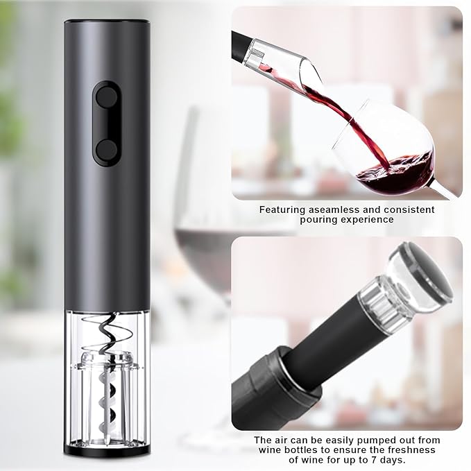 COKUNST Electric Wine Opener Set, 4-in-1 Wine Bottle Openers Set with Base, Automatic Corkscrew with Foil Cutter, Pour, Vacuum Stoppers for Home Party Wedding Bar - Battery Operated (Space Gray)