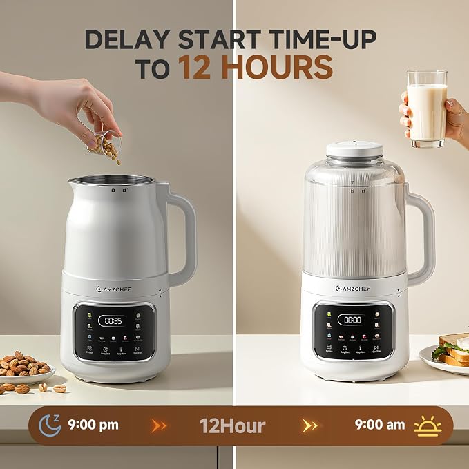 10-in-1 Nut Milk Maker Blender with Detachable Design: 33.8oz Homemade Soy, Almond, Juice, Oat Milks for Plant-Based Milks Soy Milk Maker With Delay Start/Keep Warm/Boil Water/Hot Self-cleaning