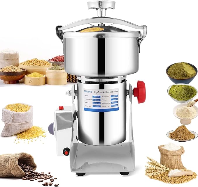 Electric Grain Mill 2600W Superfine Powder Grinder Dry Grinder Machine 36000r/min High-speed Grain Mill 270° swingable Dry Material Grinding Machine Stainless Steel Pulverizer 1000g