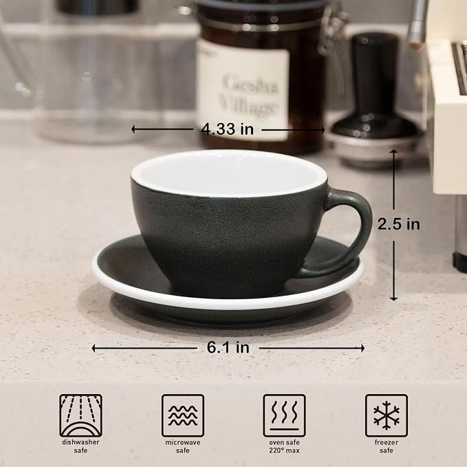 Loveramics Matt Cappuccino Cup, 10 oz Ceramic Latte Art Mug with Saucer, Thick-walled stoneware cup Set, Barista Latte Cup Set for Latte, Cappuccino, Tea - Mineral Colors (Anthracite, 10OZ)