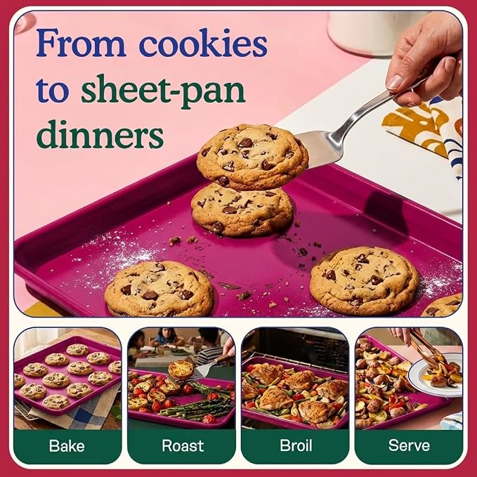 Great Jones Holy Sheet Pan (Raspberry) | Nonstick, Half-Sheet Pan | Aluminized Steel, 18.5" x 13.5" | For Baking, Roasting, & Broiling | Premium Bakeware with Even Heat Distribution | Dishwasher-Safe