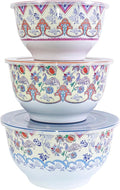 TP Mixing Bowl Set with Lids, 6-Piece Melamine Nesting Bowls Set for Pasta Baking Salad Mixing, Set of 3, Ottoman Floral