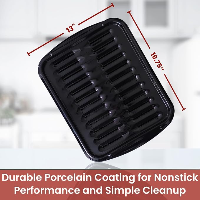 Broiler Pan for Oven Nonstick 16.75” x 13” Ceramic Coated - Broiling Pan for Oven Withstands Heat up to 550° F - Heavy Duty Broil Pans and Rack Circulate Heat and Drain Fat (Black)