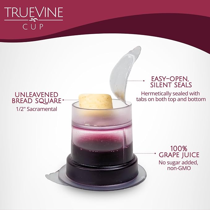 TrueVine Top & Bottom Communion Cups and Wafer Set - Prefilled Cups with Fresh Unleavened Bread & Grape Juice - Carefully Packaged & Easy to Open, Ideal First Communion Favors for Guests (500 Count)