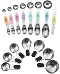 Spring Chef Dual Sided Magnetic Measuring Spoons Set, Pastel, Set of 8 & Stainless Steel Magnetic Measuring Cups, Set of 7, Black - 2 Product Bundle