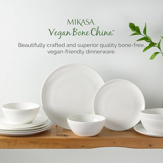 Mikasa Mirabel Vegan Bone China Chip Resistant 12 Piece Dinnerware Set, Service for 4