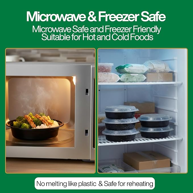 [32 oz Round Meal Prep Containers with Lids – BPA-Free Food Storage Containers, Bento Box for Restaurant & Catering Use, Stackable, Microwave, Dishwasher, Freezer Safe – 50 Pack