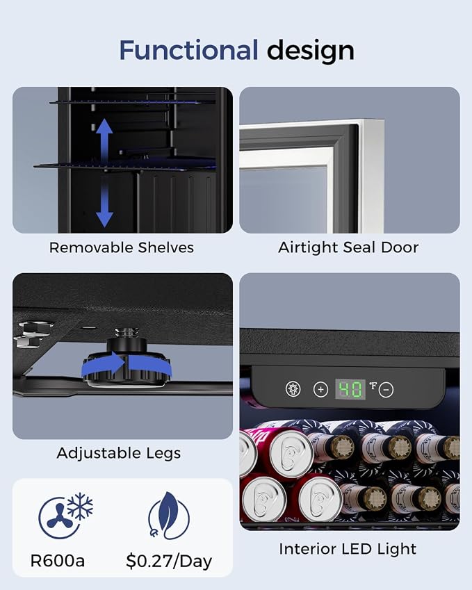 Feelfunn 1.7 Cu.Ft Beverage Refrigerator Cooler - 68 Can Mini Fridge Glass Door for Drink Soda Beer Wine - Small Refrigerator for Bedroom Office Home Dorm Bar, Silver