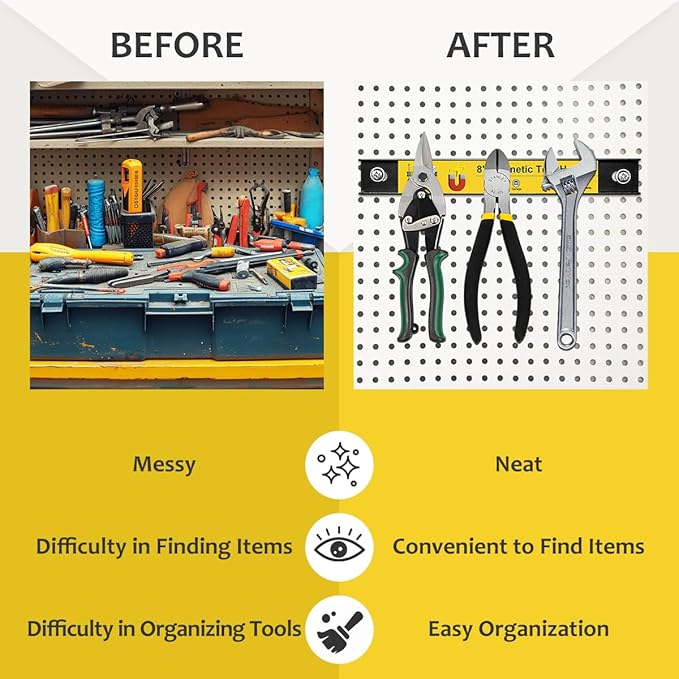 UCINNOVATE 8” Magnetic Tool Holder, 6 Pack Heavy Duty Magnetic Screwdriver Organizer Tool Holder Strips, Magnetic Strip Holder Workbench Storage, Magnet Tool Organization Bar for Wall Garage Wrenches