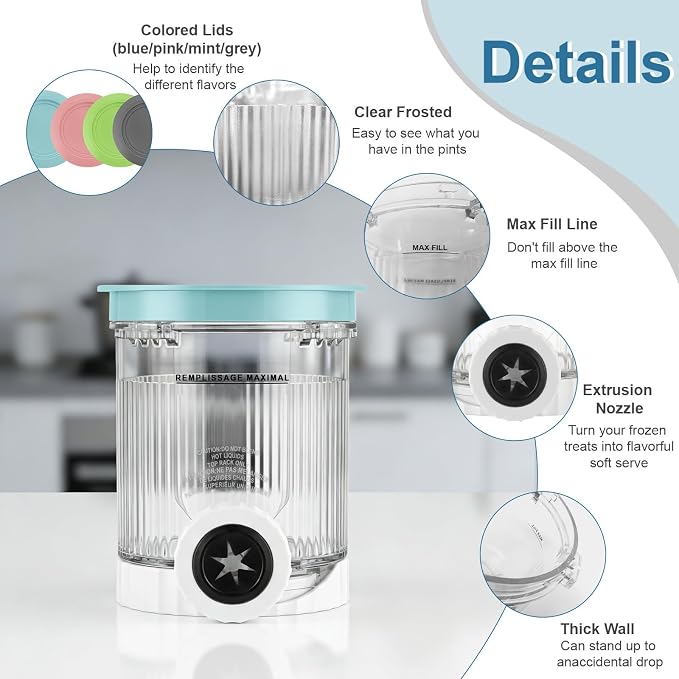 Creami Swirl Pints and Lids for Ninja, Compatible with NC700 Series, NC701, NC701C, Creami Containers for Swirl Ice Cream & Soft Serve Makers, BPA-Free & Dishwasher Safe (1Pack, Blue)