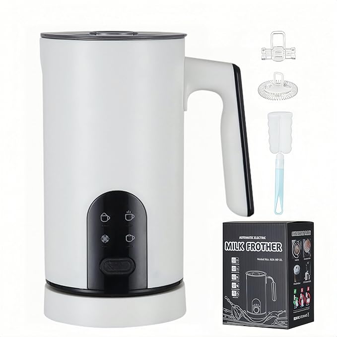 Electric Milk Frother and Steamer, 350ml /0.37QT Automatic Hot and Cold Milk Frother with 4 Modes, Foam Maker for Coffee, Latte, Cappuccino (White)