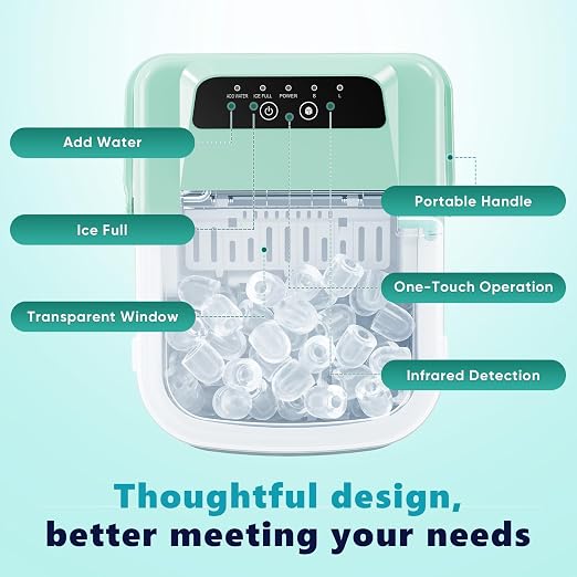 OLIXIS Countertop Ice Maker with Self-Cleaning, Portable Ice Maker Machine with Ice Scoop, 26Lbs/24H, 9 Cubes in 6 Mins, 2 Sizes of Bullet Ice for Home, Kitchen, Office