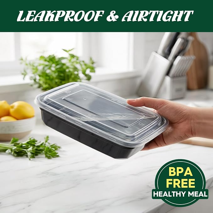 32oz 100 Pack(200 Piece) Meal Prep Containers Reusable Sturdy Food Storage Containers with Lids Microwave,Freezer,Dishwasher Safe Leakproof Airtight Plastic Bento Lunch Boxes for To Go Take Out