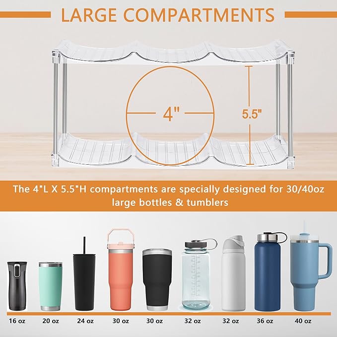 Water Bottle Organizer for Stanley 40 oz Tumbler - Stackable Water Bottle Holder for Cabinet Pantry Kitchen Organizers and Storage for Stanley Cup Holder Accessories, Tumbler Organizer Storage Rack