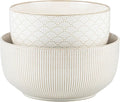 Mikiegy Ceramic Mixing Bowls Set of 2, Nesting Ceramic Embossment Stoneware Mixing Bowls for Cooking, Serving, Popcorn, Salad etc, Microwave & Dishwasher Safe, 98/145 oz, Off-White