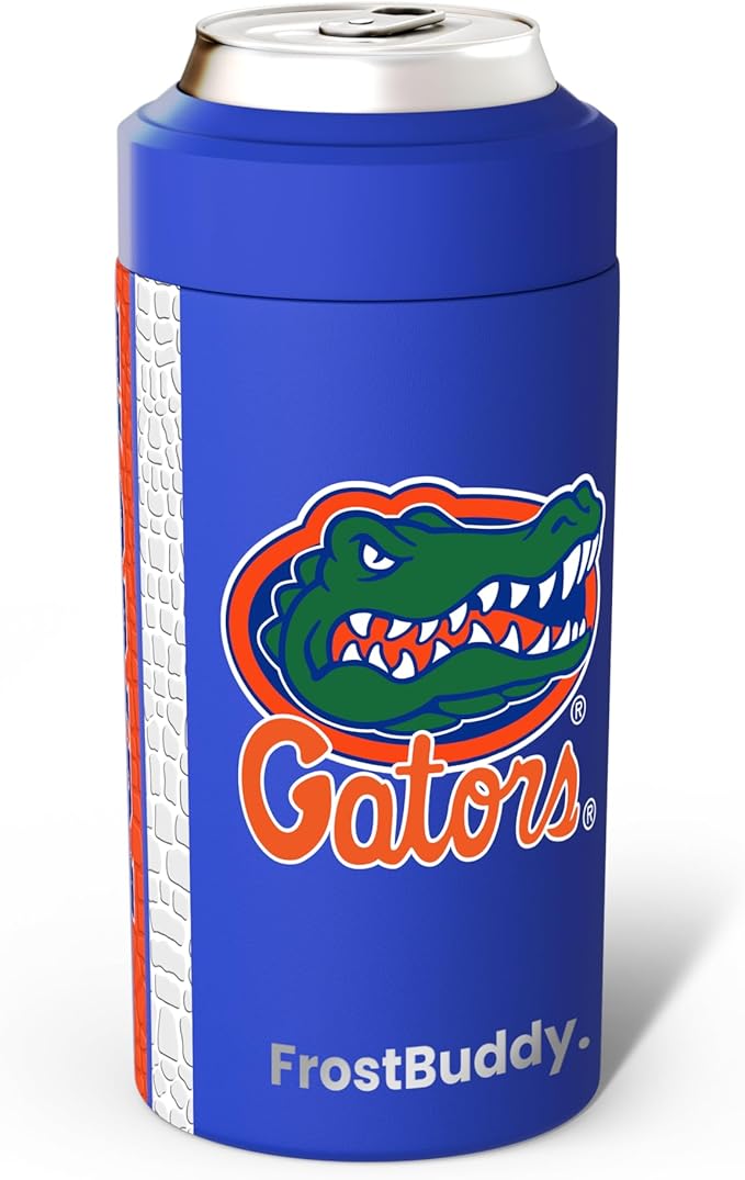 Frost Buddy NCAA Universal Buddy - Fits all - Stainless Steel Can Cooler for 12 oz & 16 oz Regular or Slim Cans & Bottles - Stainless Steel (Florida Gators -Royal)