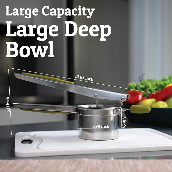 PriorityChef Large 15oz Potato Ricer With 3 Discs, Heavy Duty Stainless Steel Potato Ricer for Mashed Potatoes, Potato Masher, Press and Ricer Kitchen Tool, Olive Green