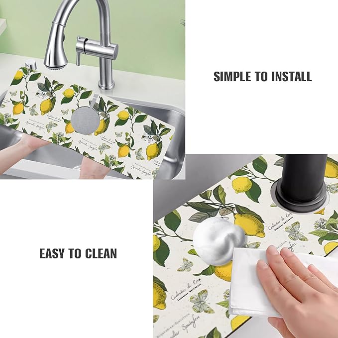 Sink Faucet Absorbing Mat, 2 Pack Drying Mat Around Faucet Sink Splash Guard Behind Faucet Sinkmat For Kitchen Bathroom Island Rv 24 * 5.5 Inch (60 * 14 cm)