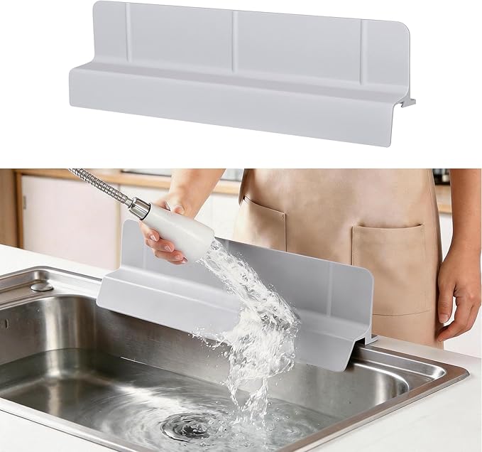 Sink Splash Guard, 18", Non-slip with Suction Cups, Stop Water Splash with High Rim, for Kitchen & Bathroom, Faucet & Countertop Protector, Easy Install, Dishwasher Safe