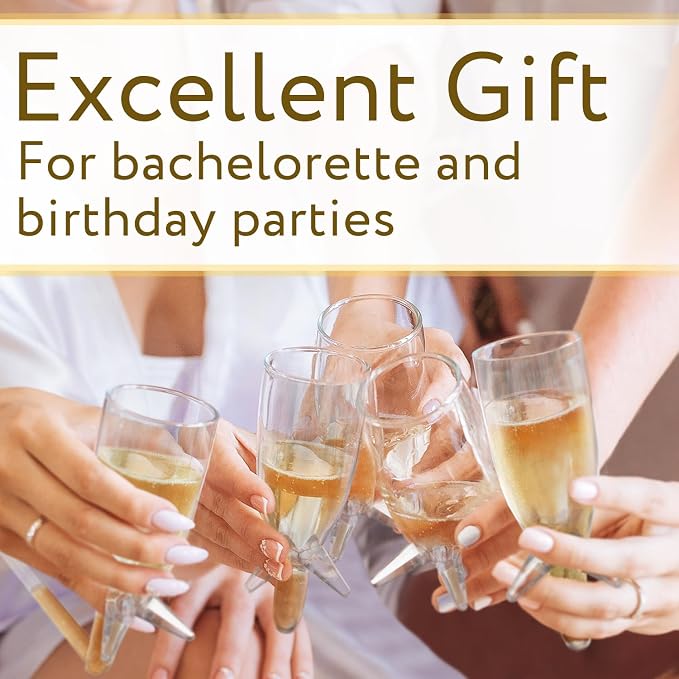 IMPRESA Mini Champagne Shooter Glasses - Reusable Plastic Champagne Shooter Set & Built-In Stands for Party Favor Pack, Bachelorette & Bridal Shower - 6 Count, Clear, Modern