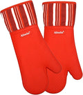 Alselo Silicone Oven Mitts Heat Resistant 550 Degree, Extra Long Kitchen Mittens with Non-Slip and Waterproof Pot Holders for Baking Cooking Barbecue Microwave Machine Washable(Extra Long red, 2)