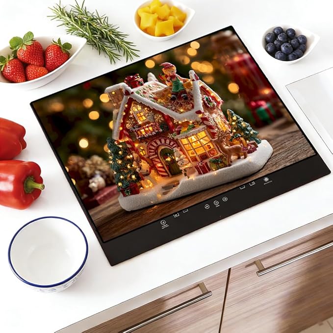 Stove Top Cover for Electric Stove 28.4 x 20.5 Inch Non Slip Stove Mat Oil Proof Christmas Village House Glass Cooktop Protector Kitchen Counter Mat