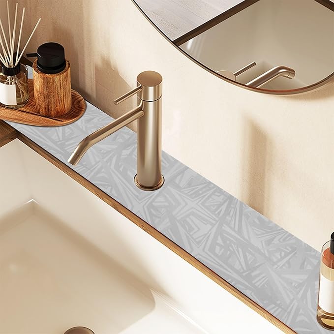Kitchen Sink Splash Guard 2 PCS 30 Inch Sink Faucet Mat Splash Guard for Bathroom Countertop Water Absorbent Foldable Cuttable Soft Washable Grey