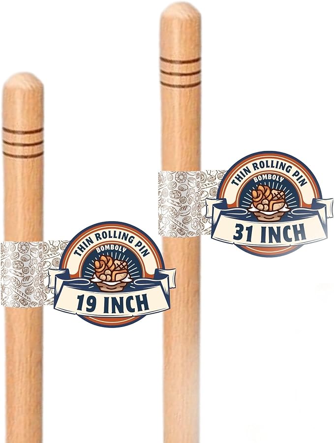 2 Pcs Set (19 inch + 31 inch set) Oklava Extra Long Rolling Pin for Baking, Mattarello Rolling Pin for Manti Ravioli Pasta Turkish Baklava dough Tortilla, Handmade Wooden