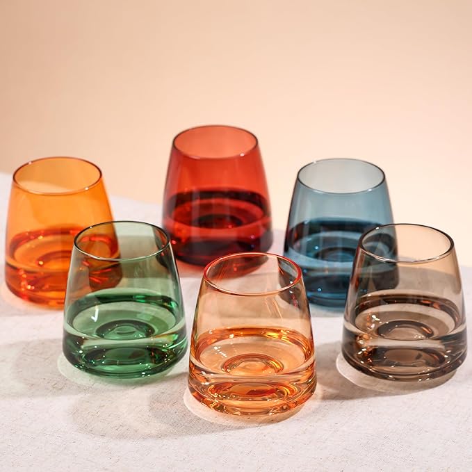 comfit Stemless Colored Wine Glasses Set of 6-15oz Colorful Wine Glasses,Perfect Red Wine Glass Stemware for Wine Lover in Wedding,Engagement Gifts