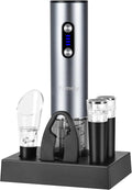 Yomety Electric Wine Opener With Base, Rechargeable Bottle Opener With 2-in-1 Aerator & Pourer, Foil Cutter, 2 Stoppers - Accessories Gifts for Wine Lovers