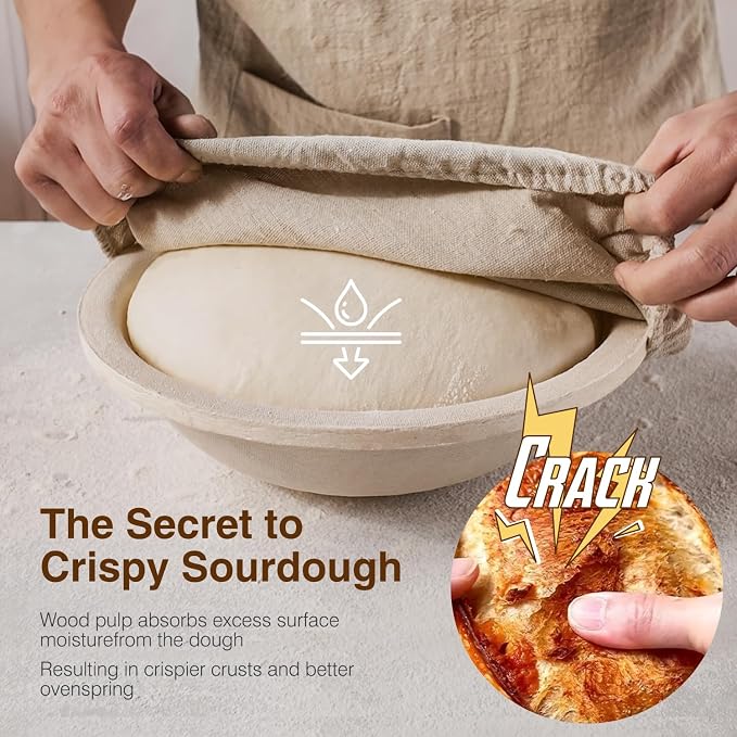 BAVIFY Sourdough Starter Kit, Banneton Bread Proofing Baskets Set | 2-Pack 9 in Round Wood Pulp Banneton, 2.2 lb Capacity, Superior Moisture Control, Easy Release, Thick Walls Design