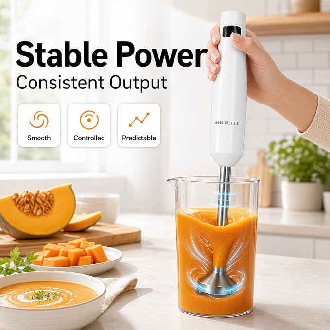 Cordless Immersion Hand Blender (Stick Blender) – Smooth, Controlled Blending for Everyday Cooking, 12V Brushless Motor, Pressure-Sensitive Variable Speed, USB-C Rechargeable, Easy-Clean (White)